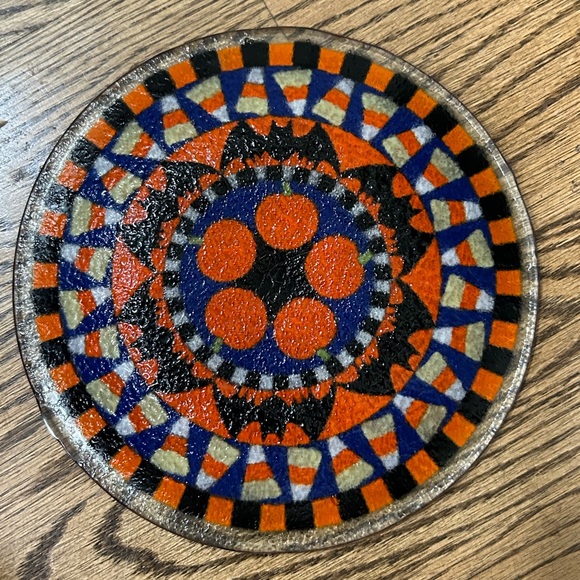 (Host Pick) Peggy Karr Glass 8” Round In Halloween Design Serving Platter - Picture 3 of 6